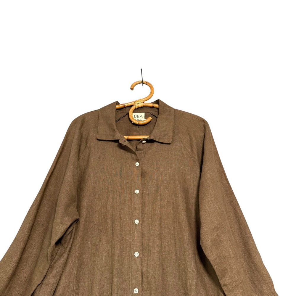 Beaton | Chore Coat Shacket Earth Brown Size L 100% Linen - Picture 3 of 11